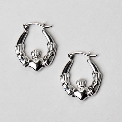 Sterling Silver Claddagh Hoop Earrings - image 