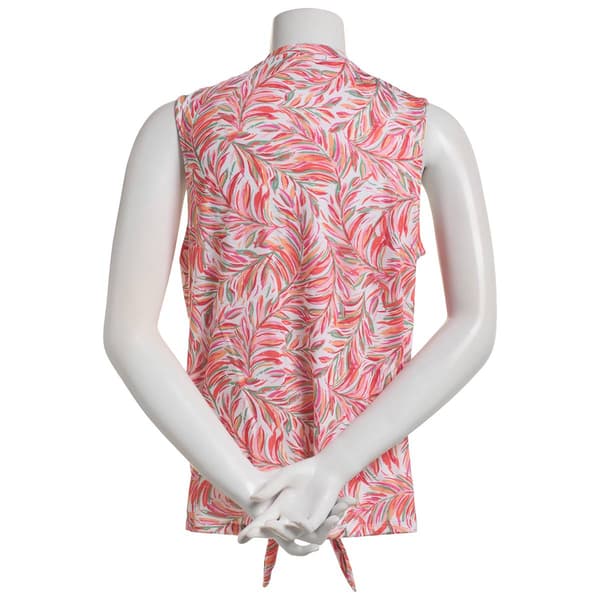 Plus Size Emily Daniels Sleeveless Tie Front Tropical Leaf Blouse