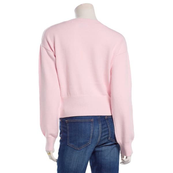 Juniors Pink Rose Ballet Neck Ribbed Pullover Sweater - Pink