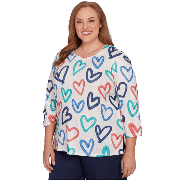 Plus Size Alfred Dunner Saratoga Springs Allover Heart Blouse