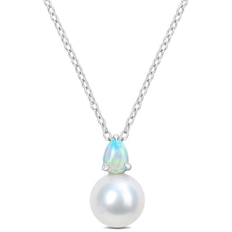Gemstone Classics(tm) Freshwater Pearl & Ethiopian Opal Pendants