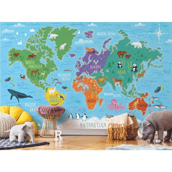 RoomMates® Blue & Green World Map Wall Mural