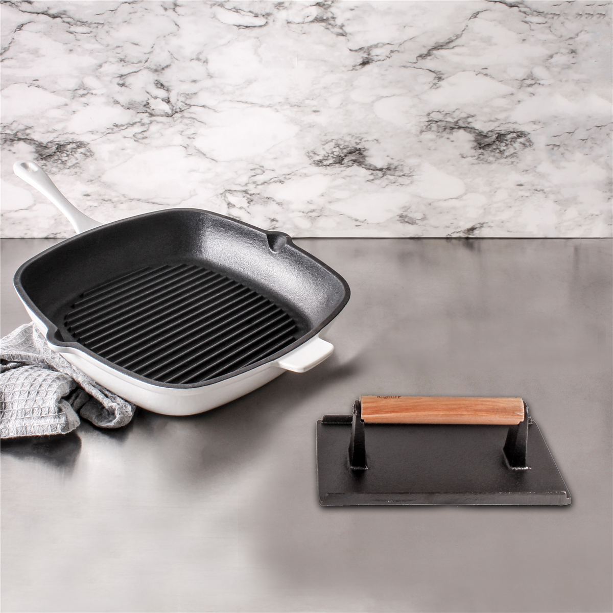 BergHOFF Neo 2pc. Cast Iron 11in. Grill Pan with Steak Press