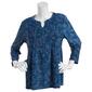 Petite Napa Valley 3/4 Sleeve Paisley Pleat Knit Henley - Blue - image 1