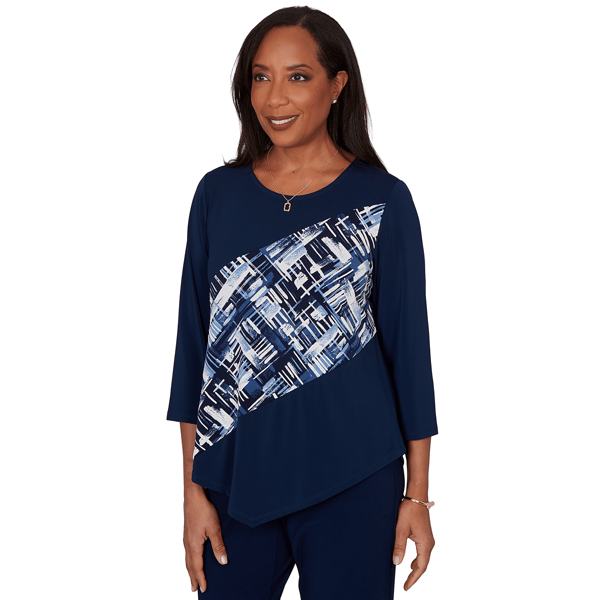 Petite Alfred Dunner Classics Diagonal Abstract Blouse