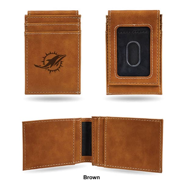 Mens NFL Miami Dolphins Faux Leather Front Pocket Wallet