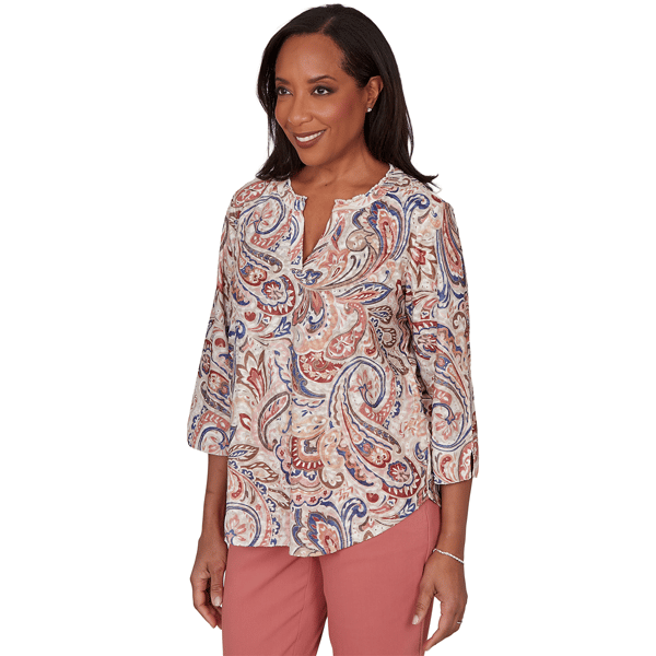 Petite Alfred Dunner Camden Market 3/4 Sleeve Paisley Blouse