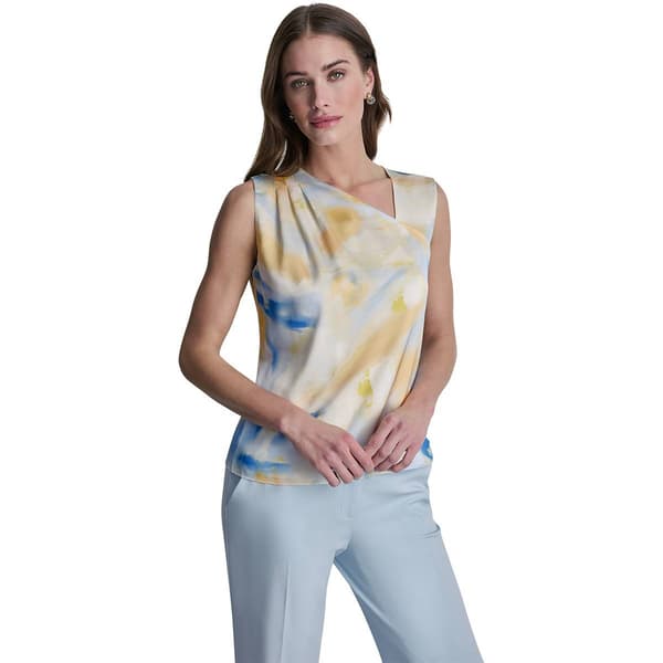 Womens DKNY Cap Sleeve Blurred Print Cross Over Top - image 