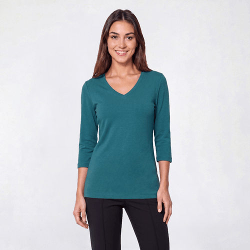 Womens Preswick & Moore(R) 3/4 Sleeve V-Neck Solid Tee - image 