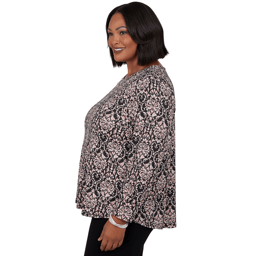 Plus Size Emaline Soiree Long Sleeve Damask Blouse