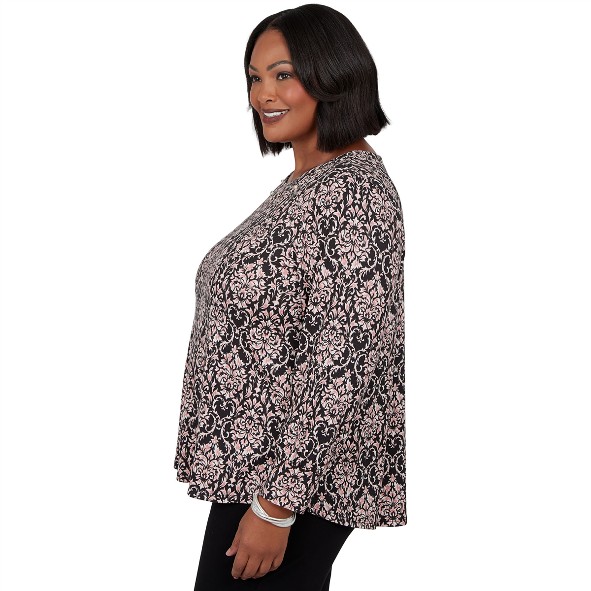 Plus Size Emaline Soiree Long Sleeve Damask Blouse