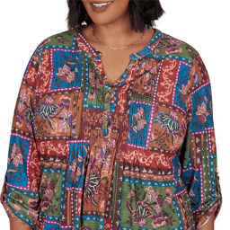 Plus Size Ruby Rd. Romance On The Ranch Pleated Floral Blouse