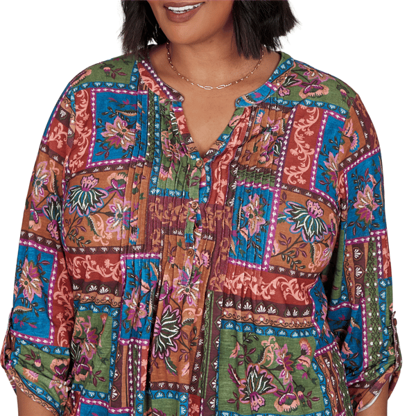 Plus Size Ruby Rd. Romance On The Ranch Pleated Floral Blouse