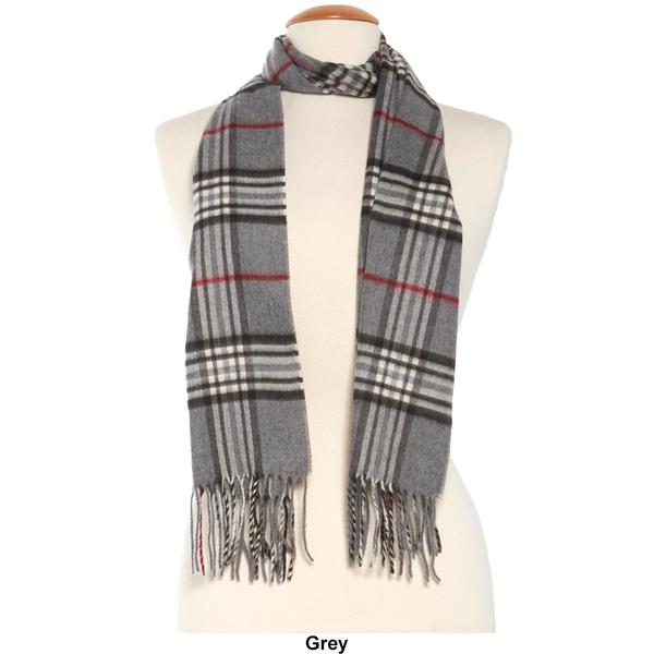 Mens V. Fraas Classic Plaid Print Scarf with Fringe