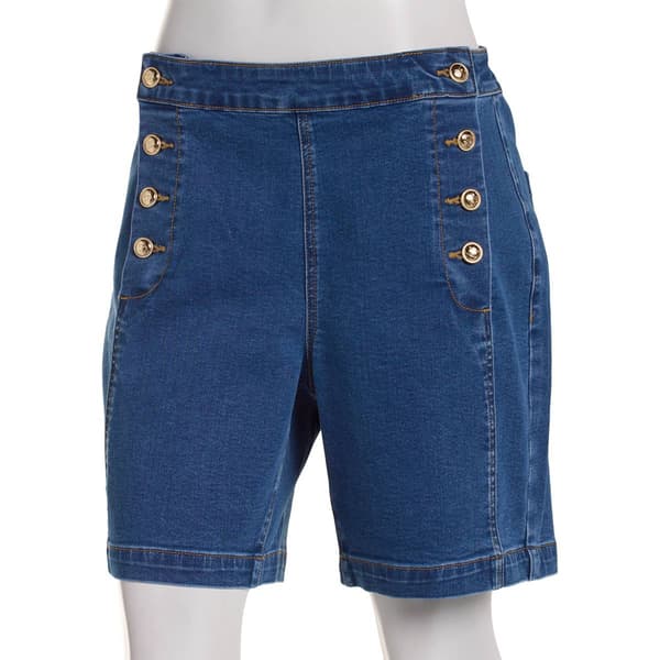 Womens Bleu Denim 7in. Denim Side Sailor Button Shorts - image 