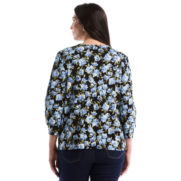 Plus Size Rafaella® 3/4 Sleeve Floral Henley Blouse
