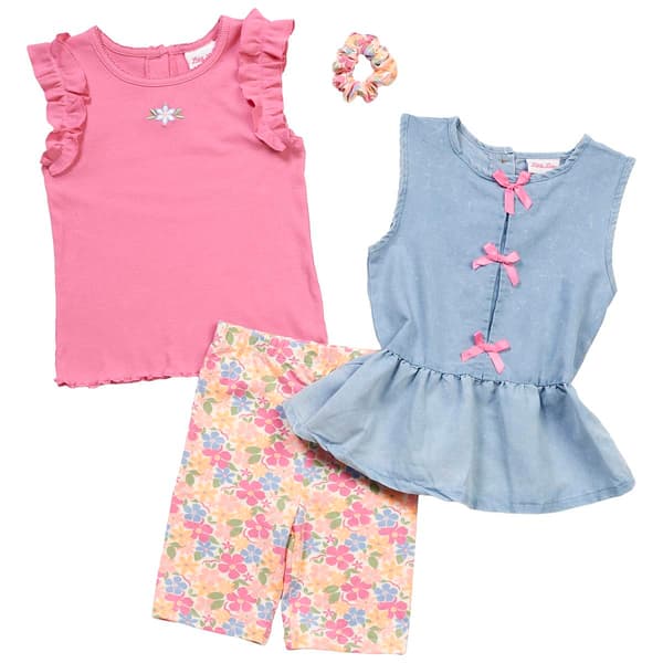 Girls (4-6x) Little Lass 3pc. Tank & Tee w/ Floral Bike Short Set