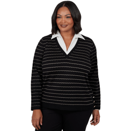 Plus Size Emaline Soiree Long Sleeve Two-in-One Stripe Sweater