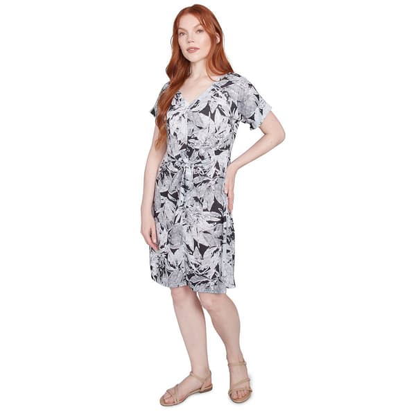 Womens Ruby Rd. Short Sleeve Leaf Tie Front Dress