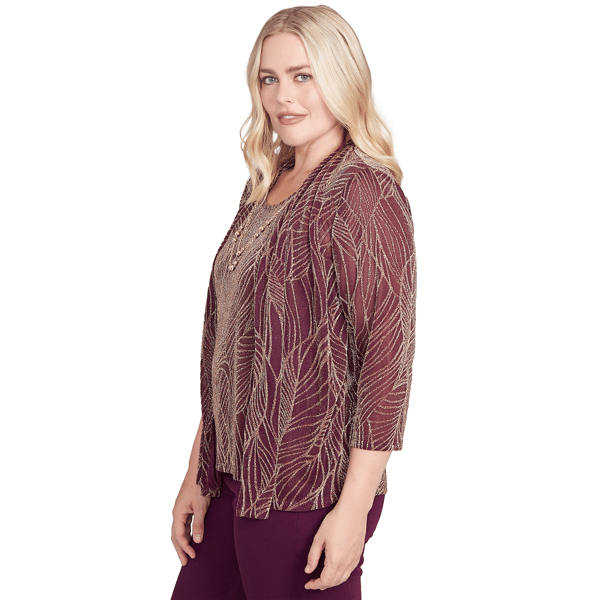 Womens Alfred Dunner Urban Legend Leaf Two In One Blouse