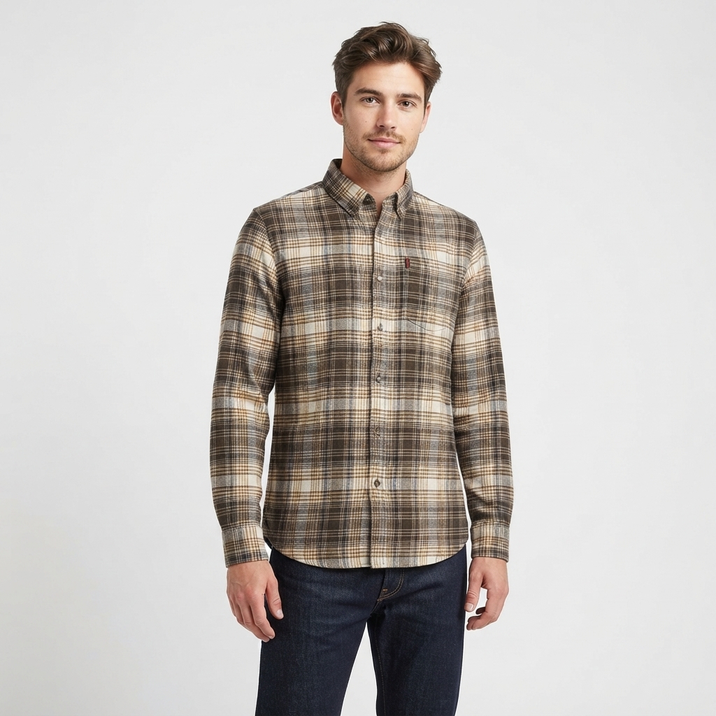 Mens Chaps Double Brush Stretch Flannel Shirt - Winter Moss