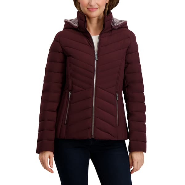 Plus Size Nautica Stretch Puffer Jacket with Faux Fur Lined Hood