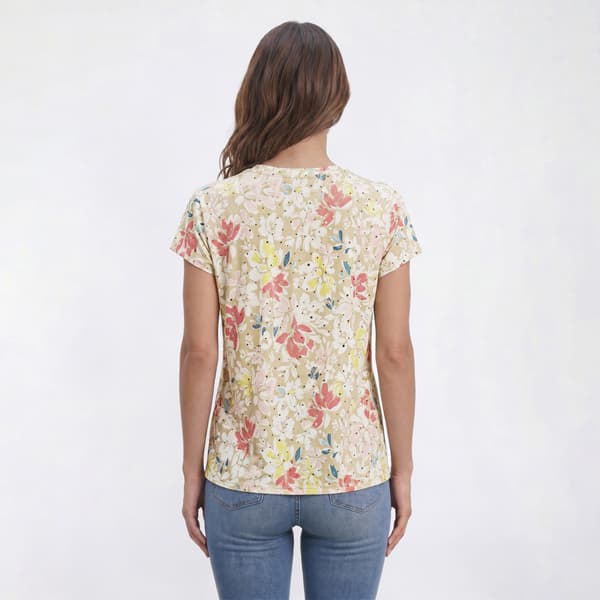 Petite Emily Daniels Short Sleeve Henley Disco Floral Blouse