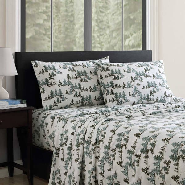 Eddie Bauer Snowy Pine Trees Cotton Flannel Sheet Set