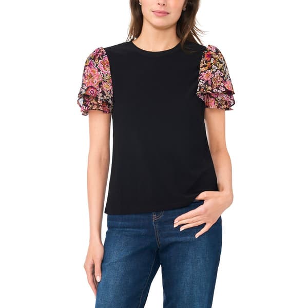 Womens Cece Short Layered Floral Sleeve Blouse - image 