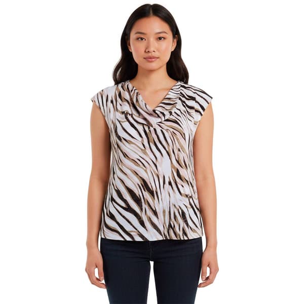 Plus Size Calvin Klein Cap Sleeve Zebra Cowl Neck Blouse