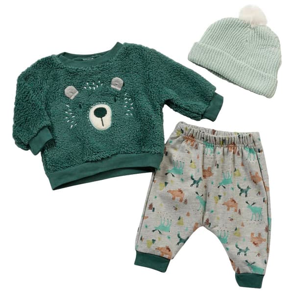 Baby Boy &#40;NB-9M&#41; Kyle & Deena&#40;R&#41; 3pc. Fur Bear Top & Joggers Set - image 