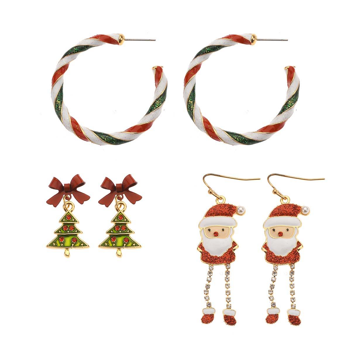 Christmas Dangle & Hoop Trio Earring Set