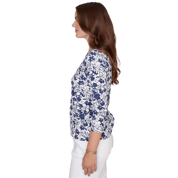 Petite Hearts of Palm Printed Essentials Horseshoe Neck Blouse