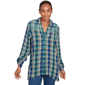 Petite Ruby Rd. Fall Flair Embroidered Plaid Button Down Blouse - image 1