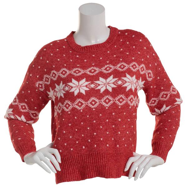 Juniors No Comment Mossy Fair Isle Crew Neck Sweater with Socks