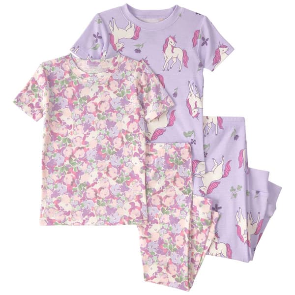 Toddler Girl Carter''s 4Pc Unicorn/Floral Cotton Pj Set