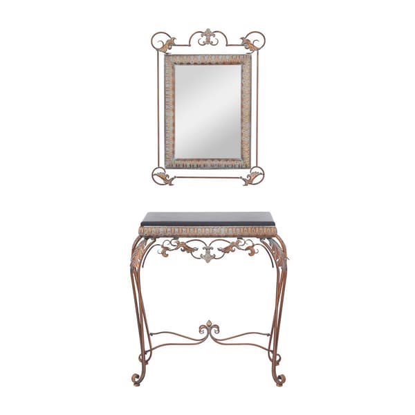 9th & Pike(R) Bronze Metal Traditional Console Table with Mirror
