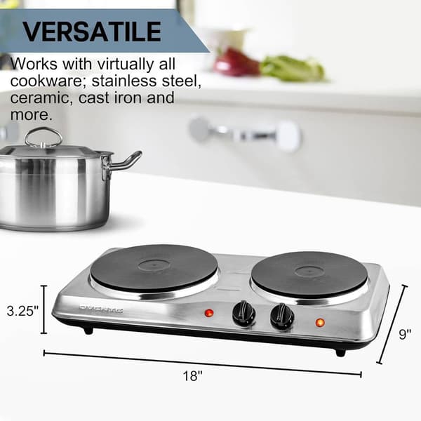 Ovente Electric Countertop 7.25in. & 6.1in. Double Burner