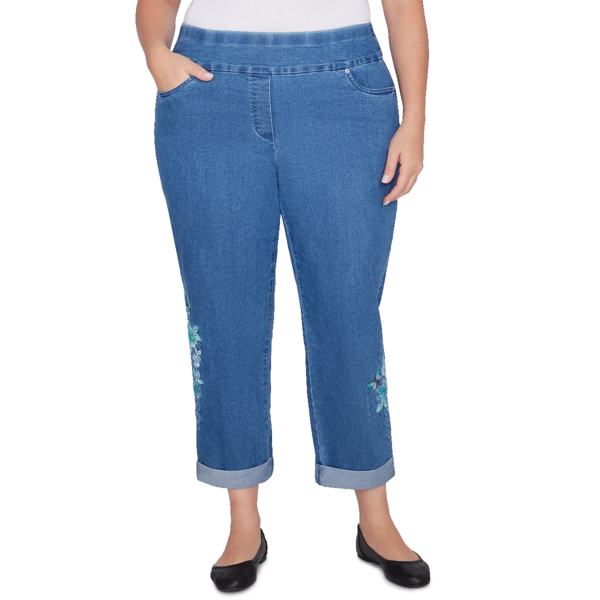 Plus Size Lack Victoria Embroidered Stretch Denim Ankle Pants - image 