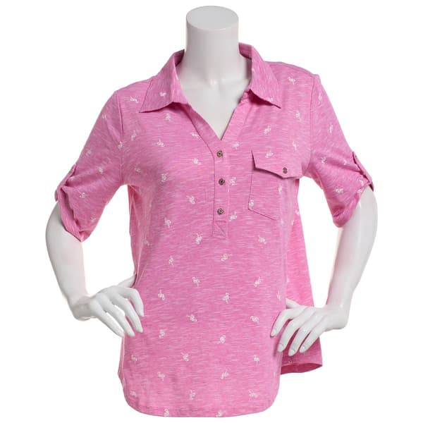 Womens Emily Daniels Elbow Sleeve Space Dye Flamingos Blouse