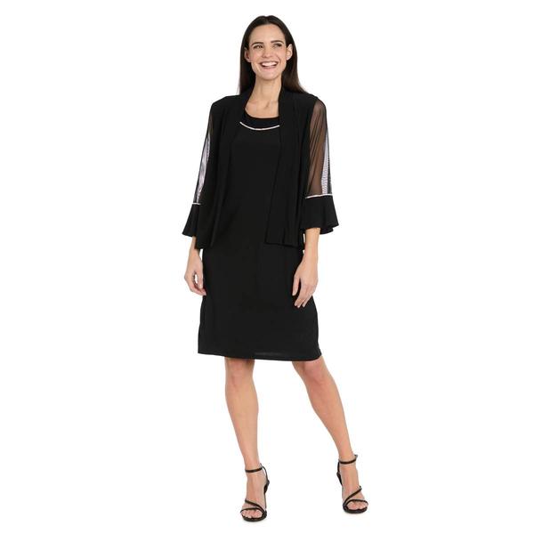 Womens R&M Richards Sheer Sleeve Rhinestone Trim Jacket Dress - image 