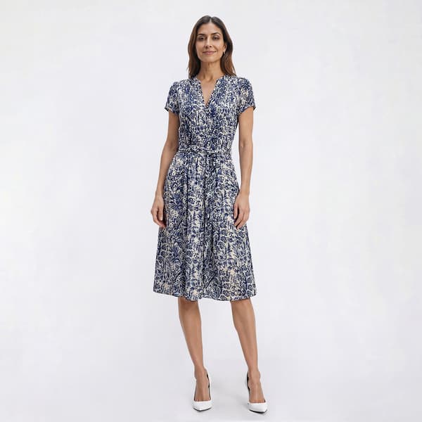 Womens MSK Short Sleeve Paisley Chiffon Pintuck A-Line Dress