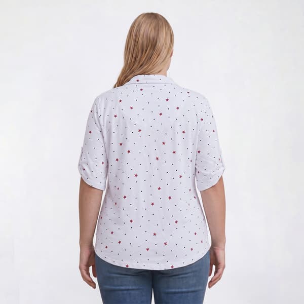 Plus Size Emily Daniels Roll Tab Elbow Sleeve Star Dot Blouse