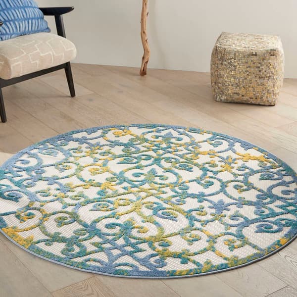 Nourison Aloha Scroll Print Indoor/Outdoor Round Rug