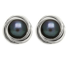 Silver Plated Peacock Pearl Love Knot Stud Earrings