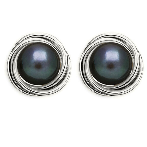 Silver Plated Peacock Pearl Love Knot Stud Earrings - image 