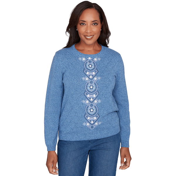 Womens Alfred Dunner Hilton Head Center Embroidery Accent Sweater - image 