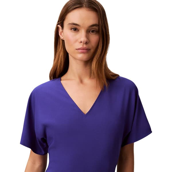 Womens Calvin Klein Short Sleeve V Neck Crepe Midi Dress