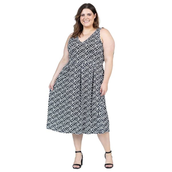 Plus Size 24/7 Comfort Apparel Geometric Fit & Flare Midi Dress - image 