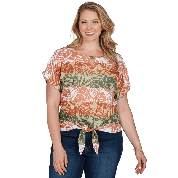 Plus Size Hearts of Palm Tropical Twist Tropical Tie Hem Blouse - image 